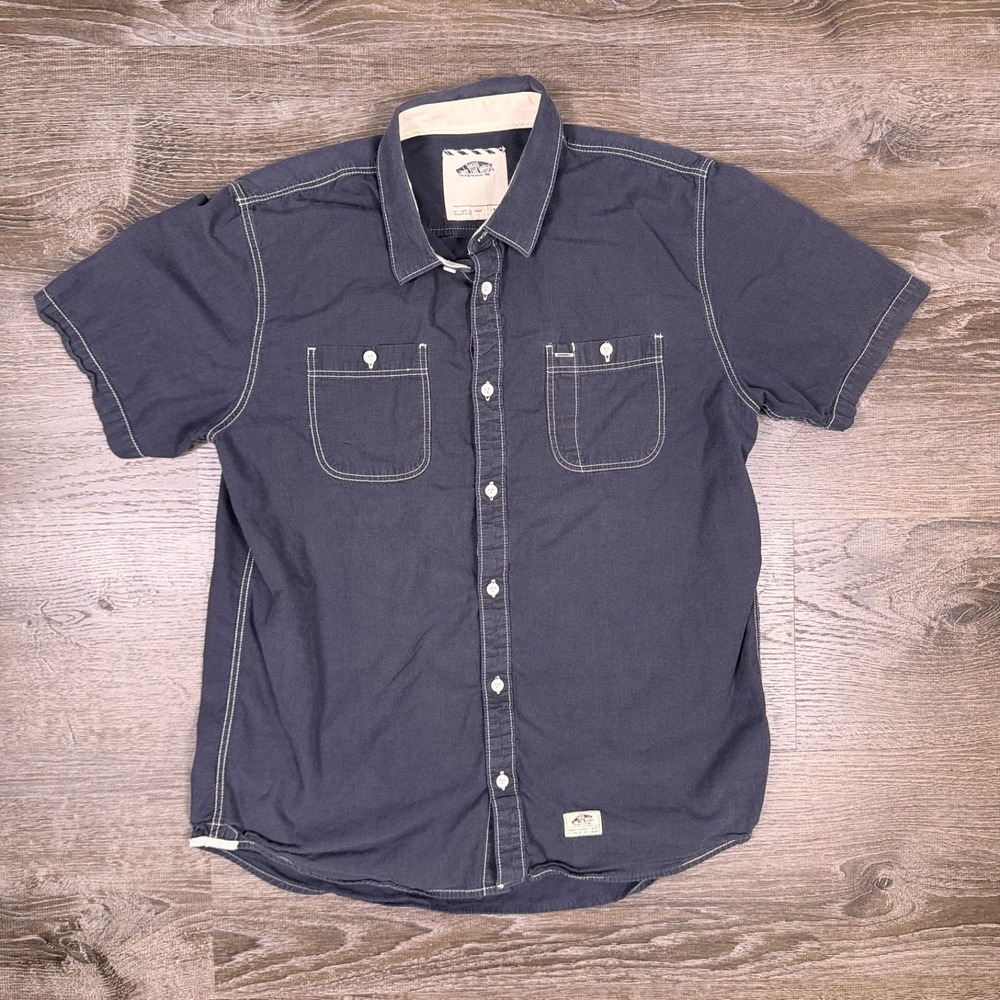 Vans Mens M Button Up Shirt Short Sleeve Work Utility Pockets Charcoal Grey
